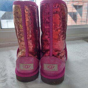UGG Classic Short Sequin boots in pink, Women's 8